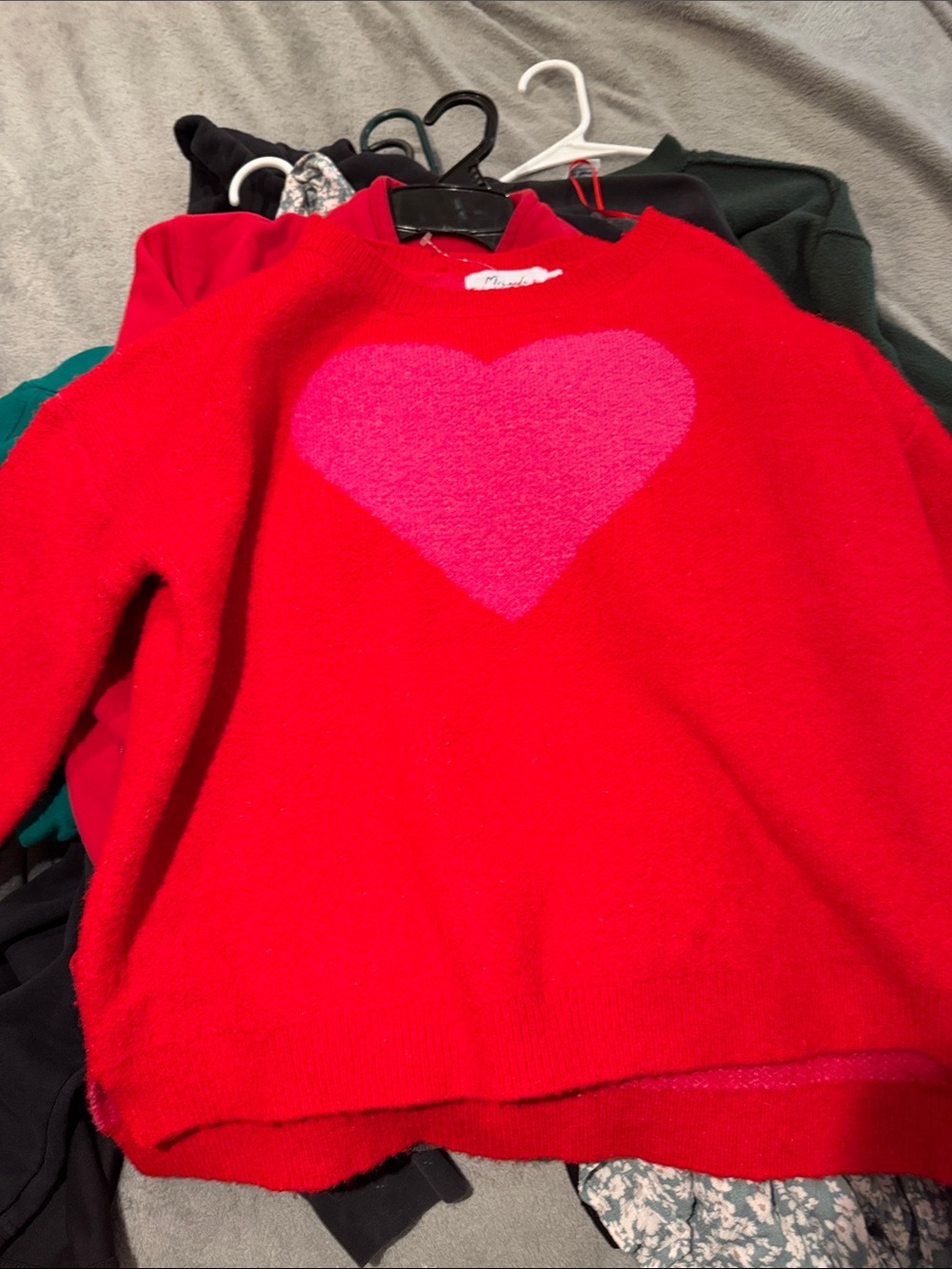 Miracle Red Crewneck Sweater with Pink Heart